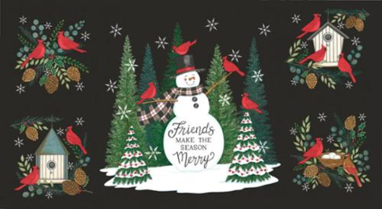 Fabric Moda Charcoal Black Winter Friends 24x44" Quilting Panel 56139-18